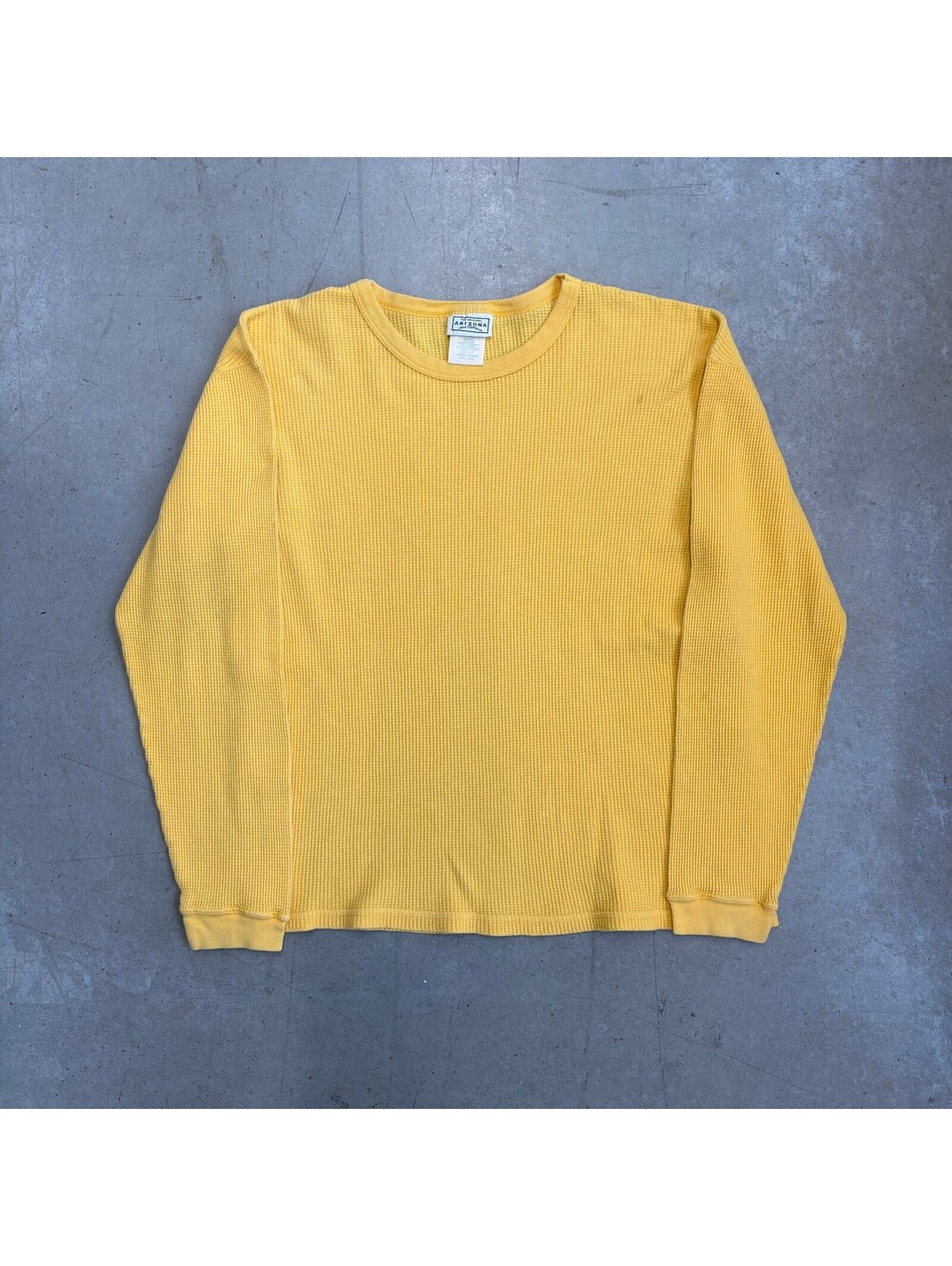 Vintage 90s Arizona Company Waffle Knit Longsleeve Shirt Small Yellow